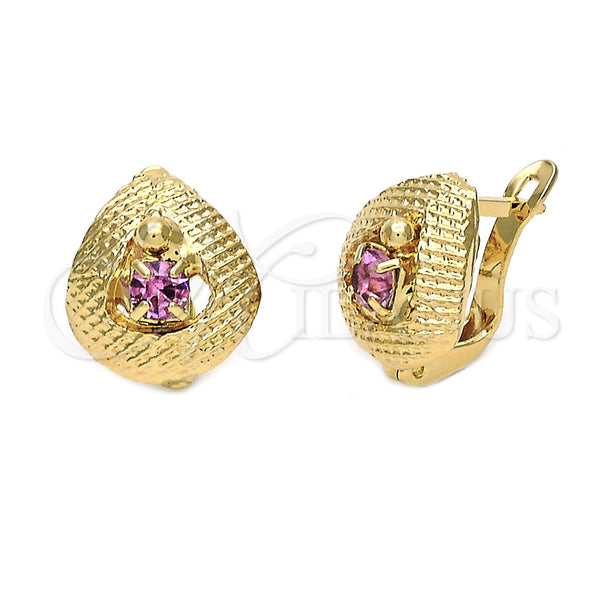 Arete Gancho Frances 5.127.047 Oro Laminado, Diseño de Gota, con Lavender Zirconia Cubica, Diamantado, Tono Dorado