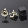 Arete Gancho Frances 5.127.049 Oro Laminado, Diseño de Flor, con Negro Zirconia Cubica, Diamantado, Tono Dorado