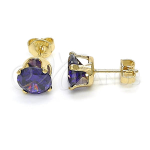 Arete Dormilona 5.128.044 Oro Laminado, con Amatista Zirconia Cubica, Pulido, Tono Dorado
