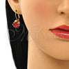 Arete Gancho Frances 5.128.060 Oro Laminado, con Granate Zirconia Cubica, Pulido, Tono Dorado