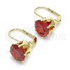 Arete Gancho Frances 5.128.060 Oro Laminado, con Granate Zirconia Cubica, Pulido, Tono Dorado