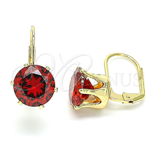 Arete Gancho Frances 5.128.060 Oro Laminado, con Granate Zirconia Cubica, Pulido, Tono Dorado