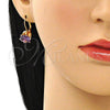 Arete Gancho Frances 5.128.061 Oro Laminado, con Amatista Zirconia Cubica, Pulido, Tono Dorado