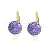 Arete Gancho Frances 5.128.061 Oro Laminado, con Amatista Zirconia Cubica, Pulido, Tono Dorado