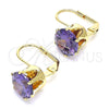 Arete Gancho Frances 5.128.061 Oro Laminado, con Amatista Zirconia Cubica, Pulido, Tono Dorado