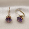 Arete Gancho Frances 5.128.061 Oro Laminado, con Amatista Zirconia Cubica, Pulido, Tono Dorado