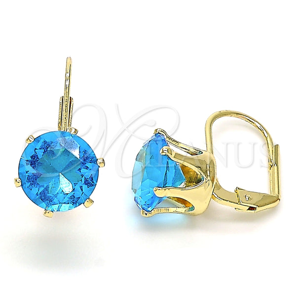 Arete Gancho Frances 5.128.062 Oro Laminado, con Topacio Azul Zirconia Cubica, Pulido, Tono Dorado