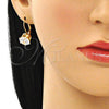 Arete Gancho Frances 5.128.063 Oro Laminado, con Blanca Zirconia Cubica, Pulido, Tono Dorado