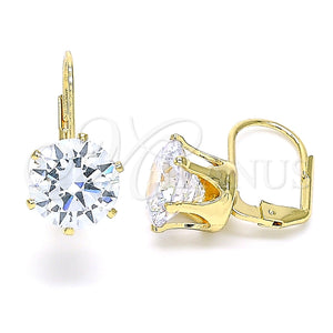Arete Gancho Frances 5.128.063 Oro Laminado, con Blanca Zirconia Cubica, Pulido, Tono Dorado