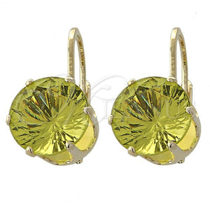 Arete Gancho Frances 5.128.064 Oro Laminado, con Peridoto Oscuro Zirconia Cubica, Pulido, Tono Dorado