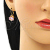 Arete Gancho Frances 5.128.069 Oro Laminado, con Rosado Zirconia Cubica, Pulido, Tono Dorado