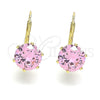 Arete Gancho Frances 5.128.069 Oro Laminado, con Rosado Zirconia Cubica, Pulido, Tono Dorado