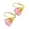 Arete Gancho Frances 5.128.069 Oro Laminado, con Rosado Zirconia Cubica, Pulido, Tono Dorado