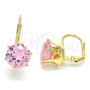 Arete Gancho Frances 5.128.069 Oro Laminado, con Rosado Zirconia Cubica, Pulido, Tono Dorado