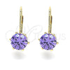 Arete Gancho Frances 5.128.073 Oro Laminado, con Amatista Zirconia Cubica, Pulido, Tono Dorado