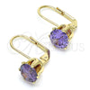 Arete Gancho Frances 5.128.073 Oro Laminado, con Amatista Zirconia Cubica, Pulido, Tono Dorado
