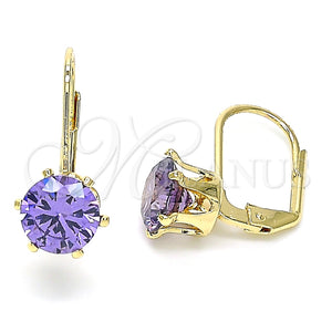 Arete Gancho Frances 5.128.073 Oro Laminado, con Amatista Zirconia Cubica, Pulido, Tono Dorado