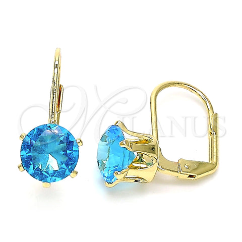 Arete Gancho Frances 5.128.074 Oro Laminado, con Topacio Azul Zirconia Cubica, Pulido, Tono Dorado