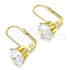 Arete Gancho Frances 5.128.075 Oro Laminado, con Blanca Zirconia Cubica, Pulido, Tono Dorado