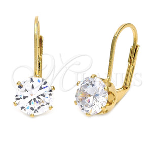 Arete Gancho Frances 5.128.075 Oro Laminado, con Blanca Zirconia Cubica, Pulido, Tono Dorado