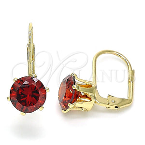 Arete Gancho Frances 5.128.078 Oro Laminado, con Granate Zirconia Cubica, Pulido, Tono Dorado