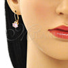Arete Gancho Frances 5.128.081 Oro Laminado, con Rosado Zirconia Cubica, Pulido, Tono Dorado