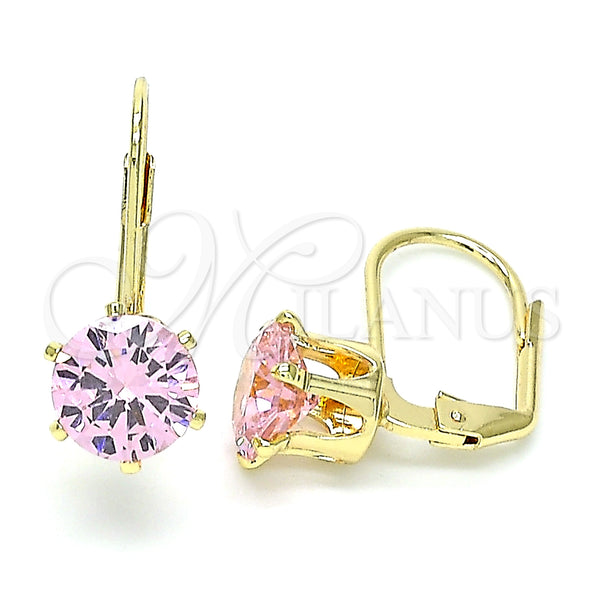 Arete Gancho Frances 5.128.081 Oro Laminado, con Rosado Zirconia Cubica, Pulido, Tono Dorado