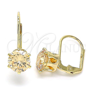 Arete Gancho Frances 5.128.082 Oro Laminado, con Champan Zirconia Cubica, Pulido, Tono Dorado