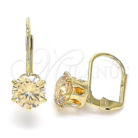 Arete Gancho Frances 5.128.082 Oro Laminado, con Champan Zirconia Cubica, Pulido, Tono Dorado
