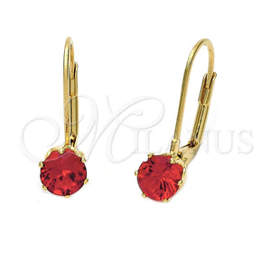 Arete Gancho Frances 5.128.084 Oro Laminado, con Granate Zirconia Cubica, Pulido, Tono Dorado