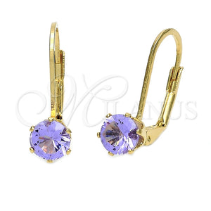 Arete Gancho Frances 5.128.085 Oro Laminado, con Violeta Zirconia Cubica, Pulido, Tono Dorado