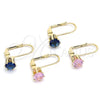 Arete Gancho Frances 5.128.085 Oro Laminado, con Violeta Zirconia Cubica, Pulido, Tono Dorado