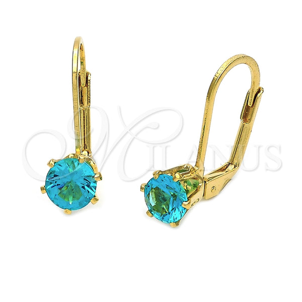 Arete Gancho Frances 5.128.086 Oro Laminado, con Topacio Azul Zirconia Cubica, Pulido, Tono Dorado