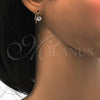 Arete Gancho Frances 5.128.087 Oro Laminado, con Blanca Zirconia Cubica, Pulido, Tono Dorado