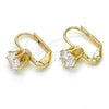 Arete Gancho Frances 5.128.087 Oro Laminado, con Blanca Zirconia Cubica, Pulido, Tono Dorado