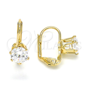 Arete Gancho Frances 5.128.087 Oro Laminado, con Blanca Zirconia Cubica, Pulido, Tono Dorado