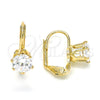 Arete Gancho Frances 5.128.087 Oro Laminado, con Blanca Zirconia Cubica, Pulido, Tono Dorado