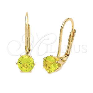 Arete Gancho Frances 5.128.088 Oro Laminado, con Peridoto Oscuro Zirconia Cubica, Pulido, Tono Dorado