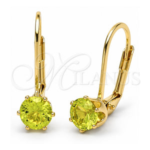 Arete Gancho Frances 5.128.088 Oro Laminado, con Zirconia Cubica Peridoto Oscuro, Pulido, Tono Dorado