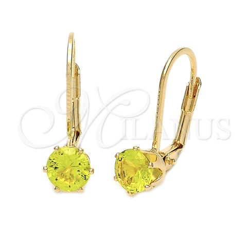 Arete Gancho Frances 5.128.088 Oro Laminado, con Peridoto Oscuro Zirconia Cubica, Pulido, Tono Dorado