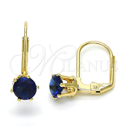 Arete Gancho Frances 5.128.089 Oro Laminado, con Zafiro Azul Zirconia Cubica, Pulido, Tono Dorado