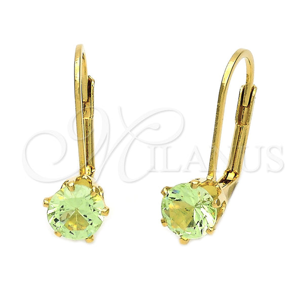 Arete Gancho Frances 5.128.091 Oro Laminado, con Verde Claro Zirconia Cubica, Pulido, Tono Dorado