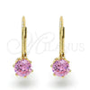 Arete Gancho Frances 5.128.093 Oro Laminado, con Rosado Zirconia Cubica, Pulido, Tono Dorado