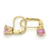 Arete Gancho Frances 5.128.093 Oro Laminado, con Rosado Zirconia Cubica, Pulido, Tono Dorado