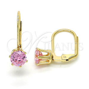 Arete Gancho Frances 5.128.093 Oro Laminado, con Rosado Zirconia Cubica, Pulido, Tono Dorado