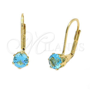 Arete Gancho Frances 5.128.095 Oro Laminado, con Aguamarina Zirconia Cubica, Pulido, Tono Dorado