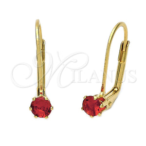 Arete Gancho Frances 5.128.096 Oro Laminado, con Granate Zirconia Cubica, Pulido, Tono Dorado