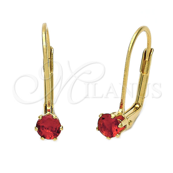 Arete Gancho Frances 5.128.096 Oro Laminado, con Granate Zirconia Cubica, Pulido, Tono Dorado