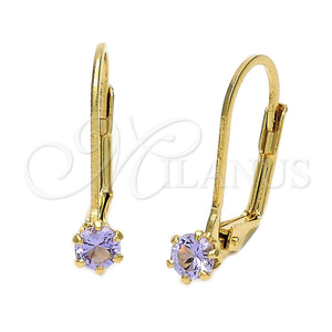 Arete Gancho Frances 5.128.097 Oro Laminado, con Lavender Zirconia Cubica, Pulido, Tono Dorado