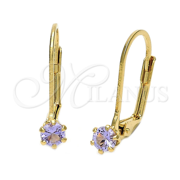 Arete Gancho Frances 5.128.097 Oro Laminado, con Lavender Zirconia Cubica, Pulido, Tono Dorado